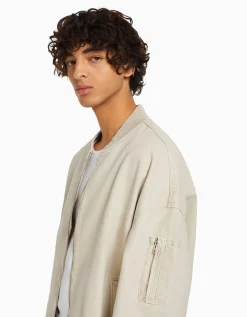 BERSHKA Cazadora bomber algodón Azul claro Store