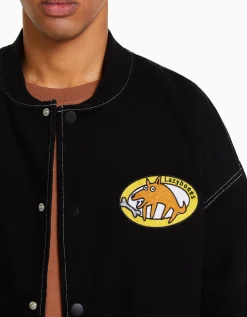BERSHKA Cazadora bomber denim hilo contraste Negro Store