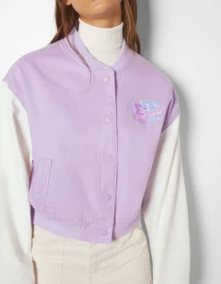 BERSHKA Cazadora bomber varsity mangas contraste Morado Best