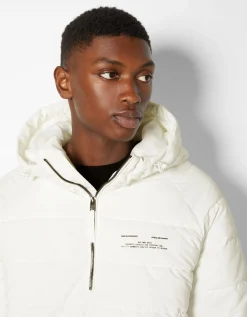 BERSHKA Cazadora canguro acolchada Blanco New