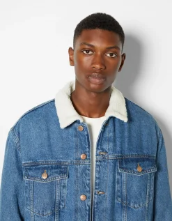 BERSHKA Cazadora denim forro borreguillo Azul Shop