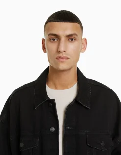 BERSHKA Cazadora denim oversize Negro New