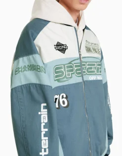 BERSHKA Cazadora denim racing Azul Best Sale