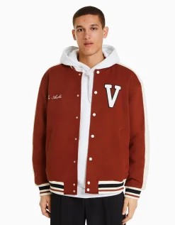 BERSHKA Cazadora efecto ante parche Negro Best Sale