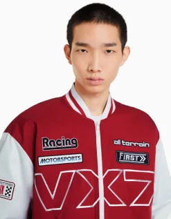 BERSHKA Cazadora efecto nylon racing Rojo Shop