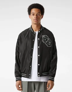 BERSHKA Cazadora ligera efecto nylon varsity Rojo Best