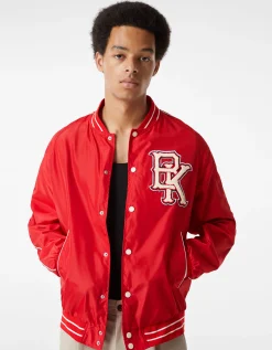 BERSHKA Cazadora ligera efecto nylon varsity Rojo Cheap