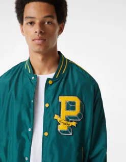 BERSHKA Cazadora ligera efecto nylon varsity Rojo Outlet