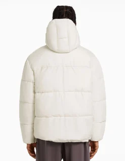 BERSHKA Cazadora puffy capucha Blanco Hot