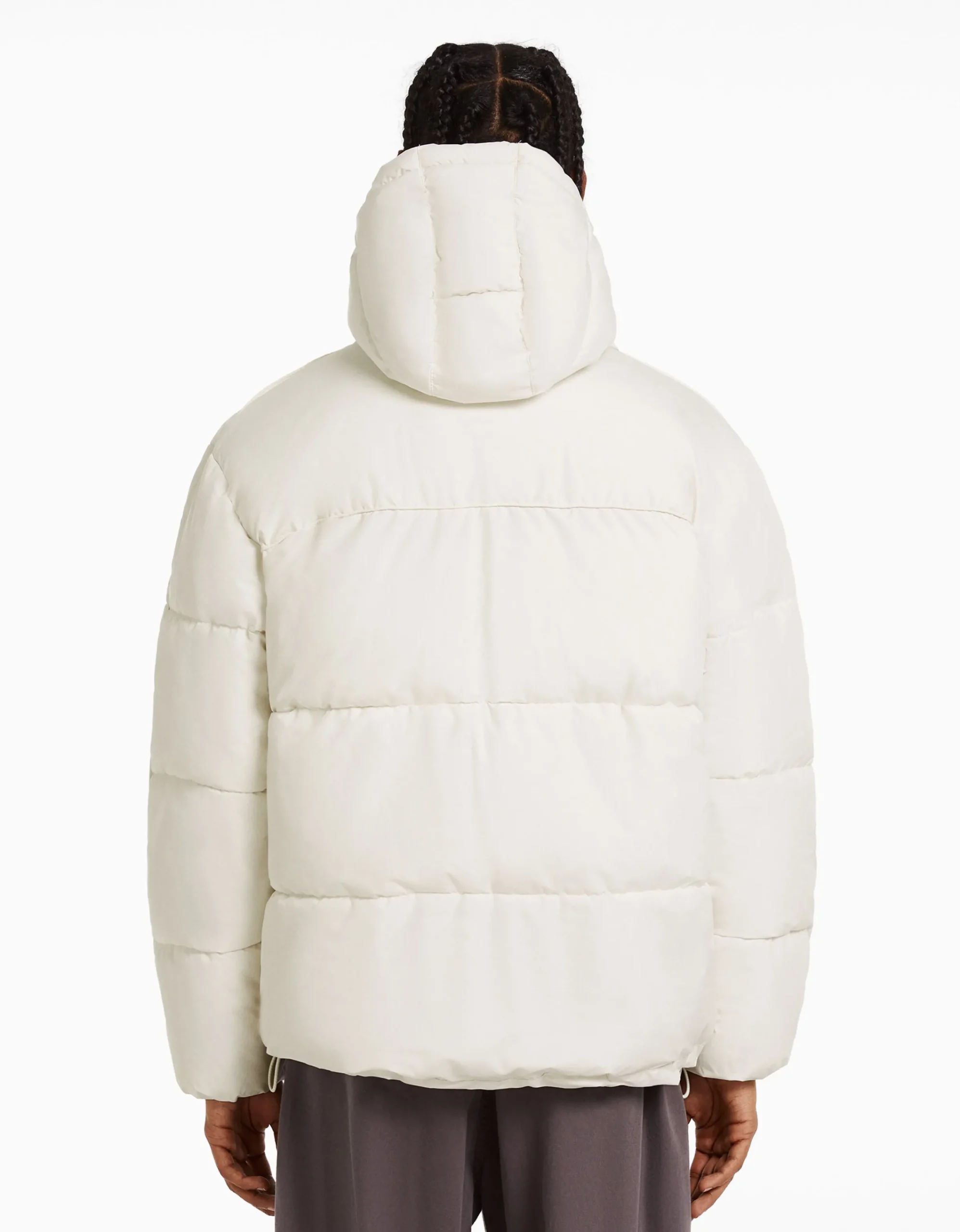BERSHKA Cazadora puffy capucha Blanco Hot