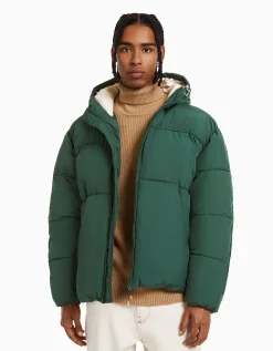 BERSHKA Cazadora puffy capucha Blanco Shop