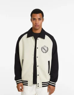 BERSHKA Cazadora tejido contraste Camel Discount