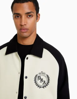 BERSHKA Cazadora tejido contraste Camel Discount