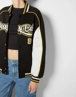 BERSHKA Cazadora varsity Negro Outlet