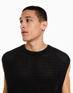 BERSHKA Chaleco mesh Negro Cheap