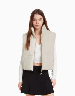 BERSHKA Chaleco puffy efecto nylon forro Piedra Fashion