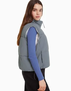 BERSHKA Chaleco puffy efecto nylon forro Gris Discount