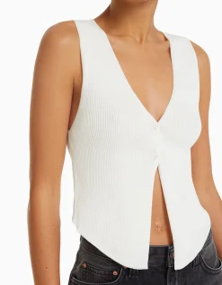 BERSHKA Chaleco punto botones Negro Fashion