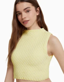 BERSHKA Chaleco punto chenilla Amarillo Online
