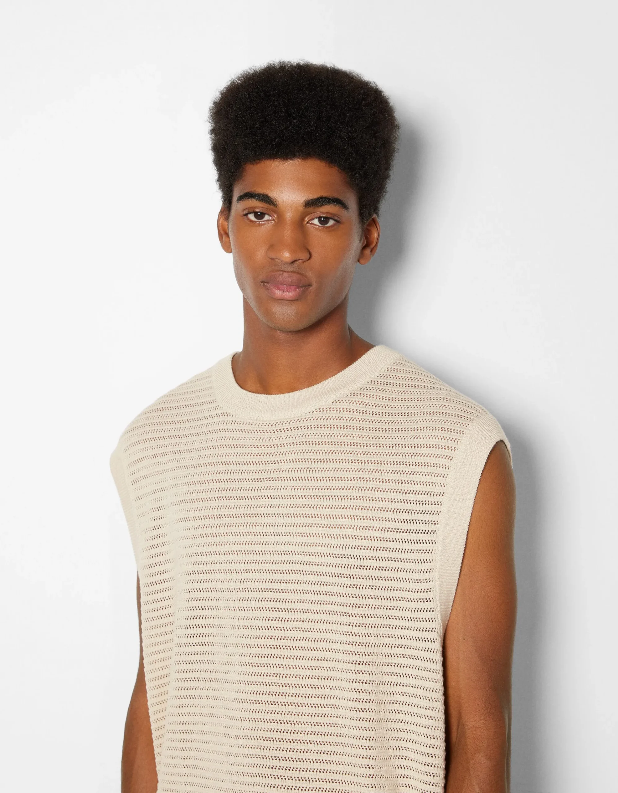 BERSHKA Chaleco punto mesh Negro Best Sale