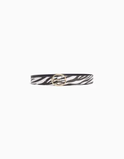 BERSHKA Cinturón cebra print Blanco / Negro Clearance