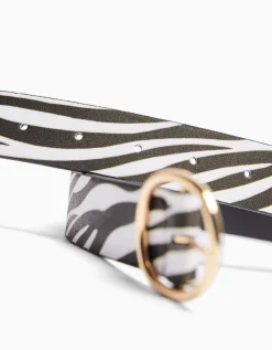 BERSHKA Cinturón cebra print Blanco / Negro Clearance