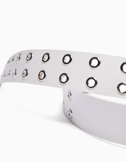 BERSHKA Cinturón efecto piel eyelets Negro New