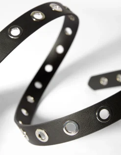 BERSHKA Cinturón efecto piel eyelets Negro Outlet