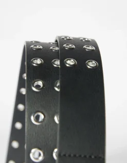 BERSHKA Cinturón efecto piel eyelets Negro Flash Sale