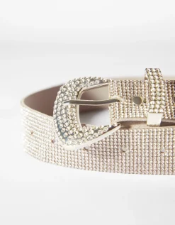 BERSHKA Cinturón hebilla strass Plata Cheap