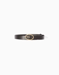 BERSHKA Cinturón liso efecto piel Negro Sale