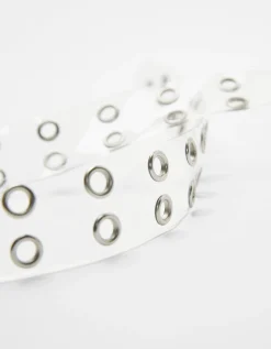 BERSHKA Cinturón transparente eyelets doble Crudo Outlet
