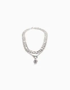 BERSHKA Collar calavera Plata Clearance