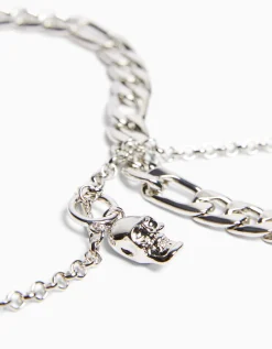 BERSHKA Collar calavera Plata Clearance
