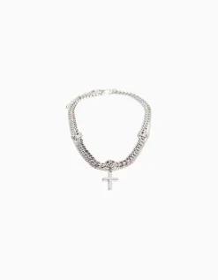 BERSHKA Collar calavera cruz Plata Online