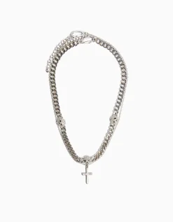 BERSHKA Collar calavera cruz Plata Online