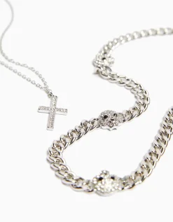 BERSHKA Collar calavera cruz Plata Online