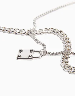 BERSHKA Collar candado Plata Best Sale