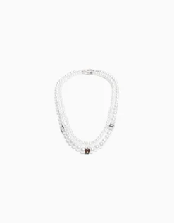 BERSHKA Collar perlas Blanco Outlet