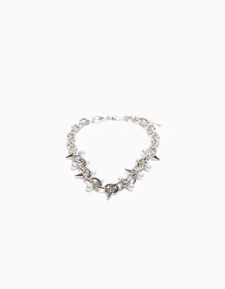 BERSHKA Collar pinchos efecto perlas Plata Cheap