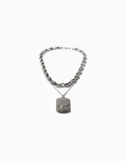 BERSHKA Collar placa Plata Flash Sale