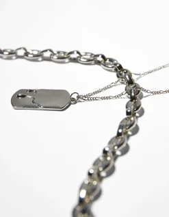 BERSHKA Collar placa Plata Flash Sale