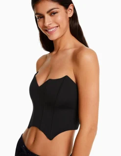 BERSHKA Corsé cropped escote picos Negro Cheap