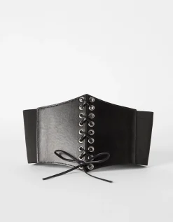 BERSHKA Corsé trenzado efecto piel Negro Fashion