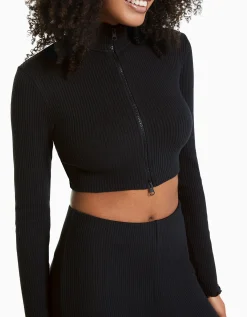 BERSHKA Cárdigan cropped cuello perkins cremallera Azul claro Flash Sale