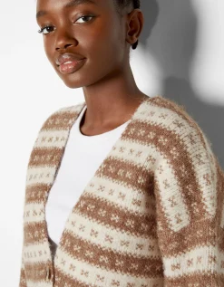 BERSHKA Cárdigan jacquardbotones Crudo Clearance
