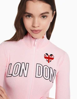 BERSHKA Cárdigan manga larga bordado cremallera Crudo Cheap