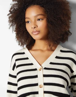 BERSHKA Cárdigan rib rayas Crudo New