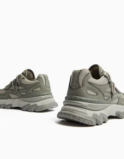 BERSHKA Deportivas combinadas rejilla trek hombre Kaki Hot