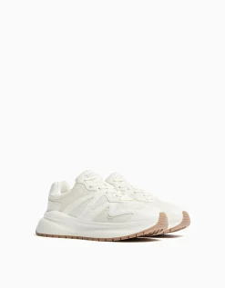 BERSHKA Deportivas con rejilla suela volumen hombre Blanco Discount
